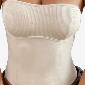Cream Ribbed Strapless Top